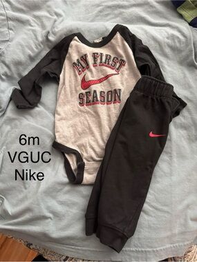 Nike Gray & Black Baby Bodysuit with Red Swoosh